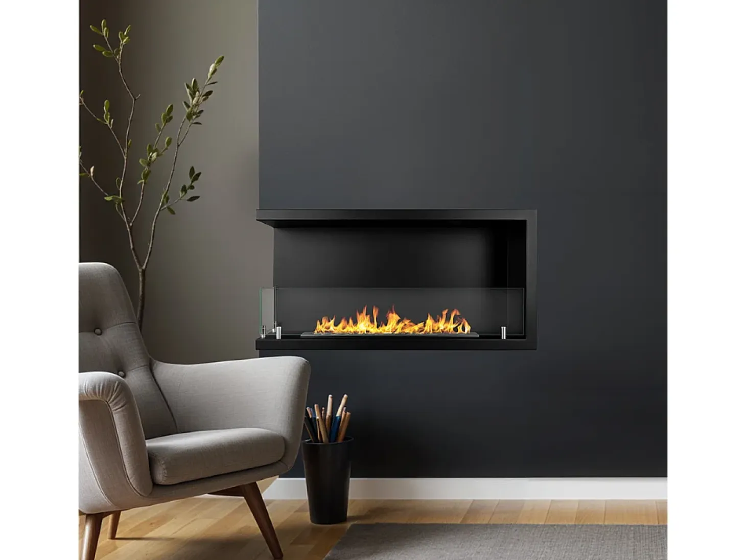 Chimenea de bioetanol de esquina empotrada biochimenea de esquina 90x45 SUTRI 90 SX