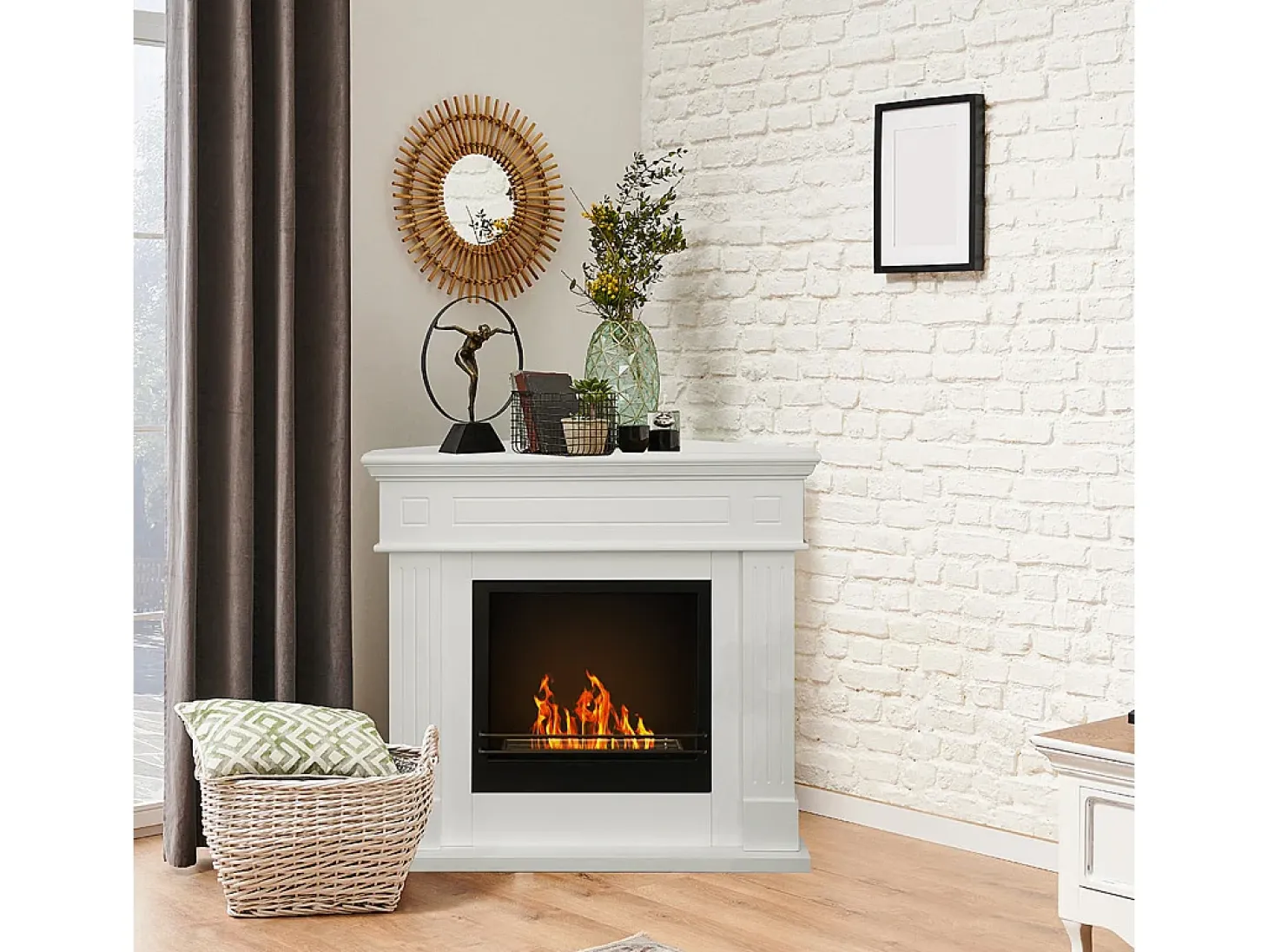 Chimenea de bioetanol de esquina blanca FORD, biochimenea independiente, L110 x P63 x H102