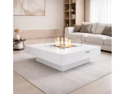 Chimenea de bioetanol de suelo Panarea White 70x70x35 para interior/exterior