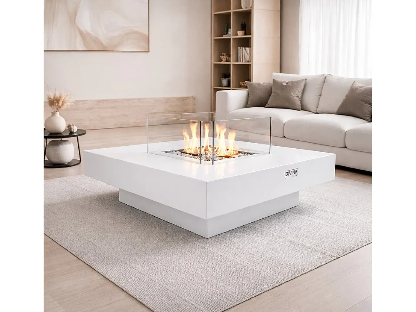 Chimenea de bioetanol de suelo Panarea White 70x70x35 para interior/exterior