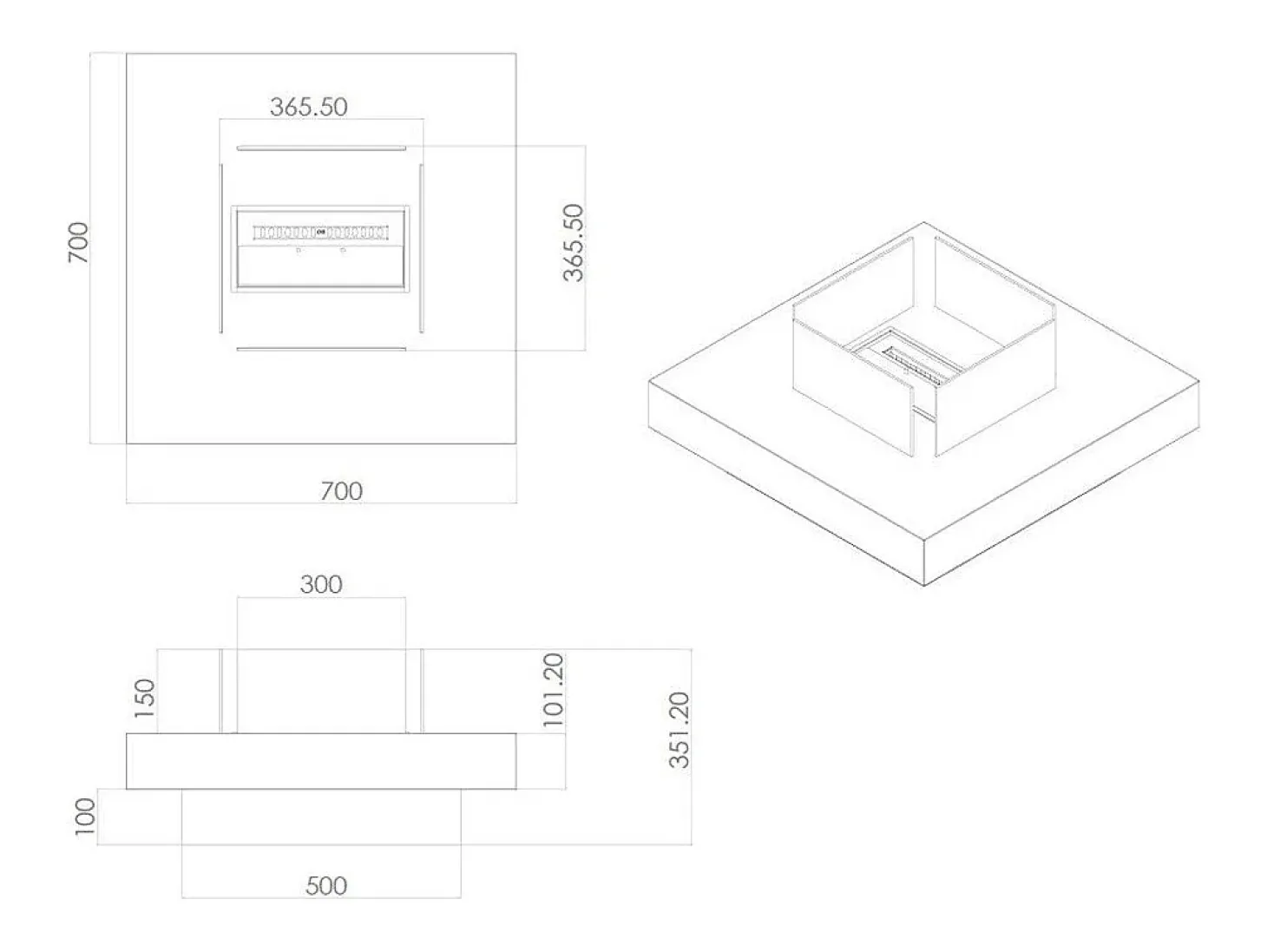Chimenea de bioetanol de suelo Panarea White 70x70x35 para interior/exterior
