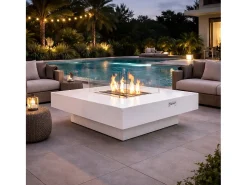 Chimenea de bioetanol de suelo Panarea White 70x70x35 para interior/exterior