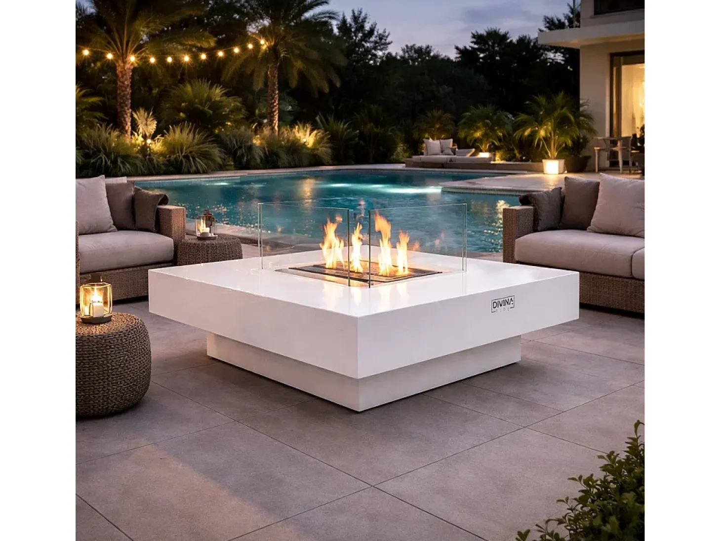 Chimenea de bioetanol de suelo Panarea White 70x70x35 para interior/exterior
