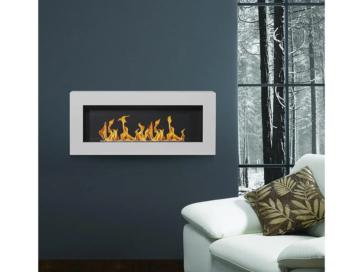 Chimenea de bioetanol de pared blanca Siena, L 90 x P 12 x H 40