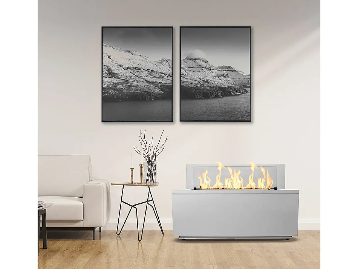 Chimenea de bioetanol de pie para interior/exterior CARAVAGGIO blanca (L100xP40xH40 cm)