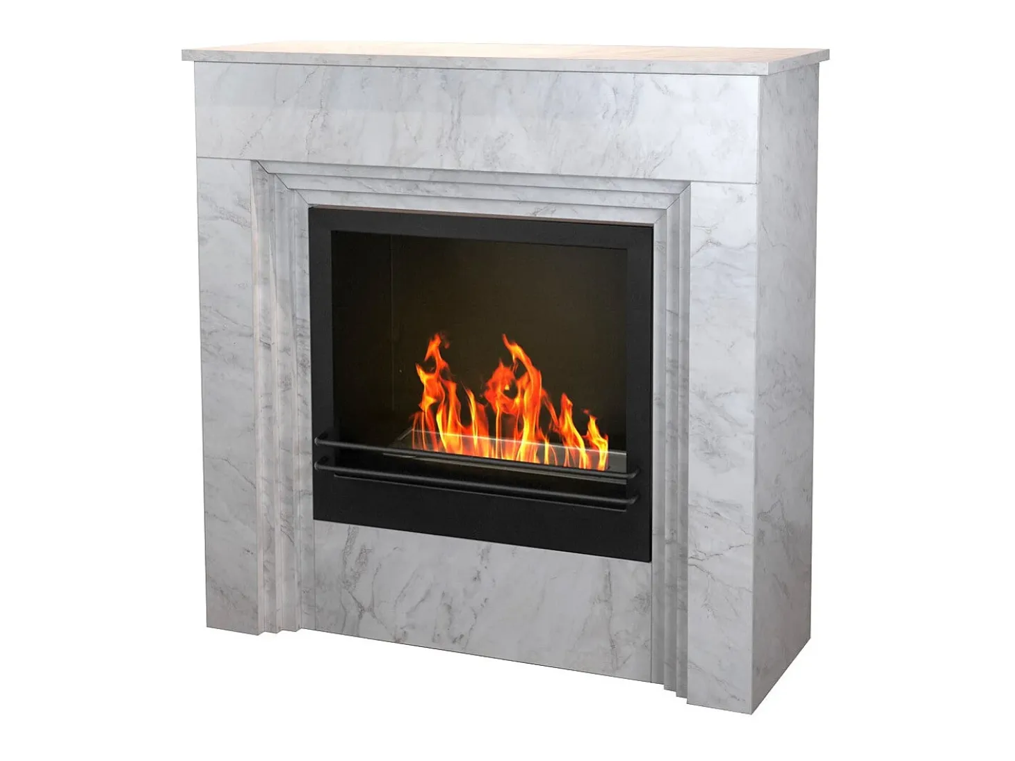 Chimenea de bioetanol de pie BELLINI en madera efecto mármol blanco Fabricada en Italia L96 x P35 x H96