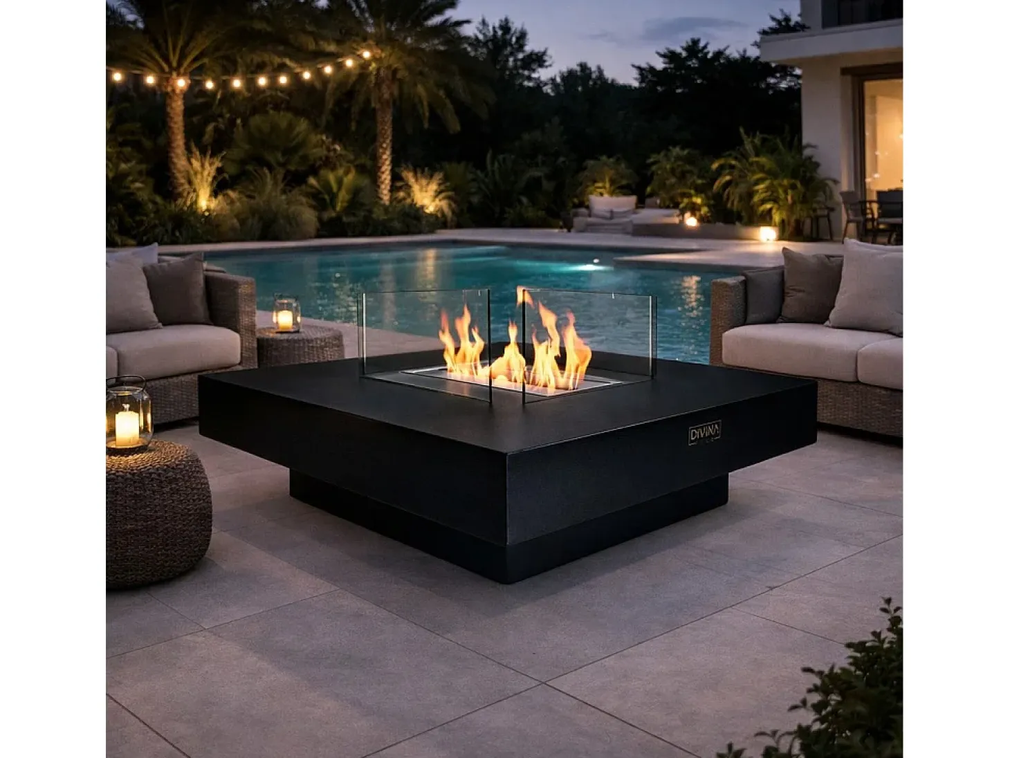 Chimenea de bioetanol de pie Panarea Black 70x70x35 para interior/exterior
