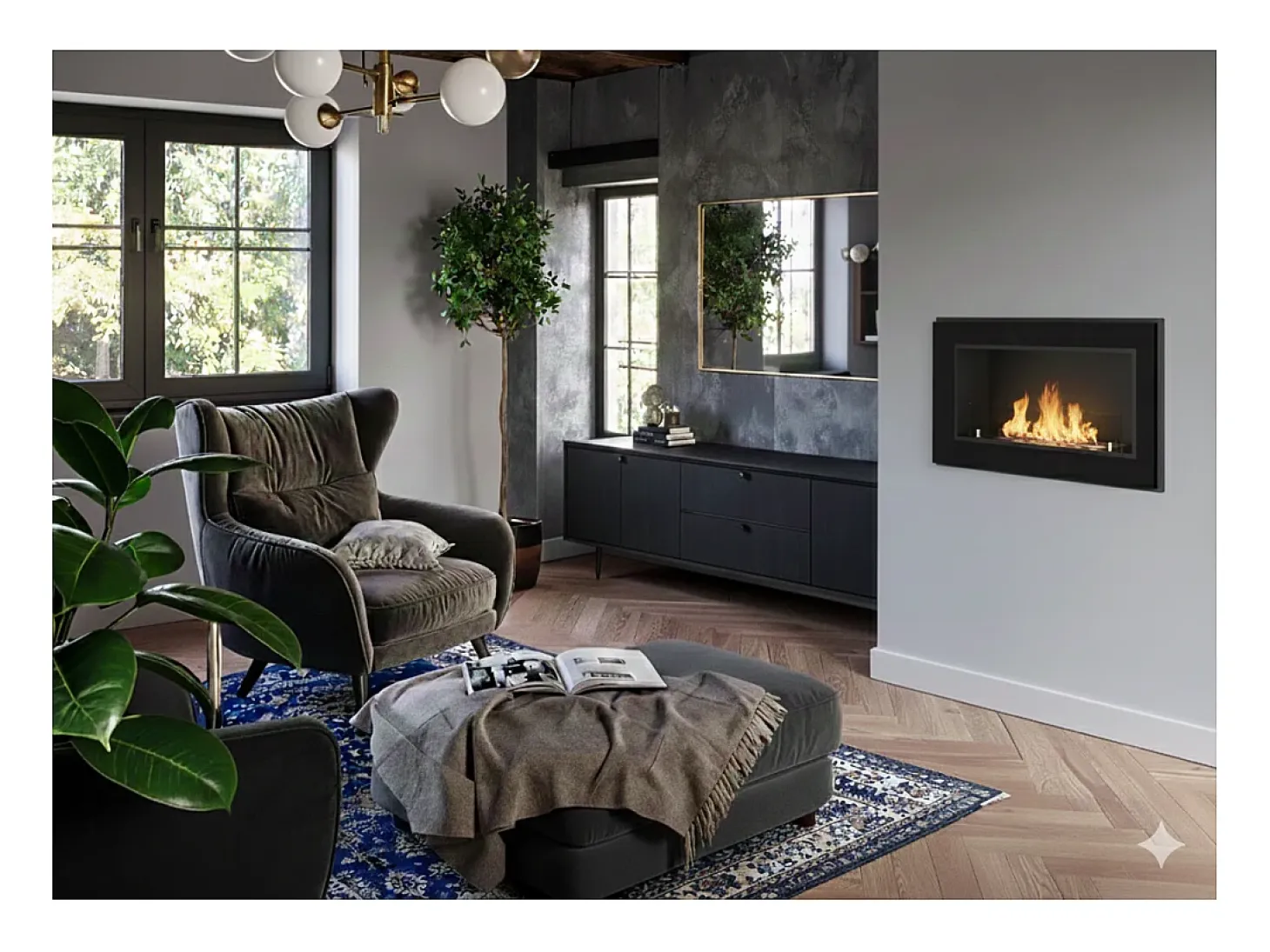 Chimenea de bioetanol empotrada Frame 900 SimpleFire con cristal - Negro mate