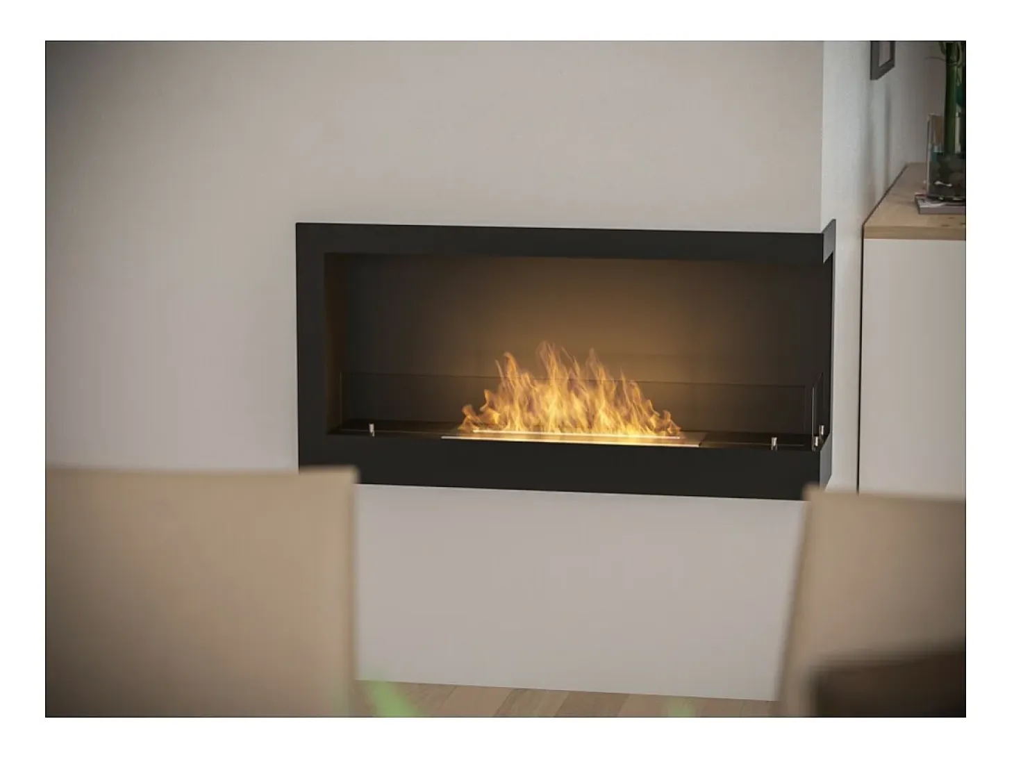 Chimenea de bioetanol empotrada SimpleFire Corner 900 Right con cristal