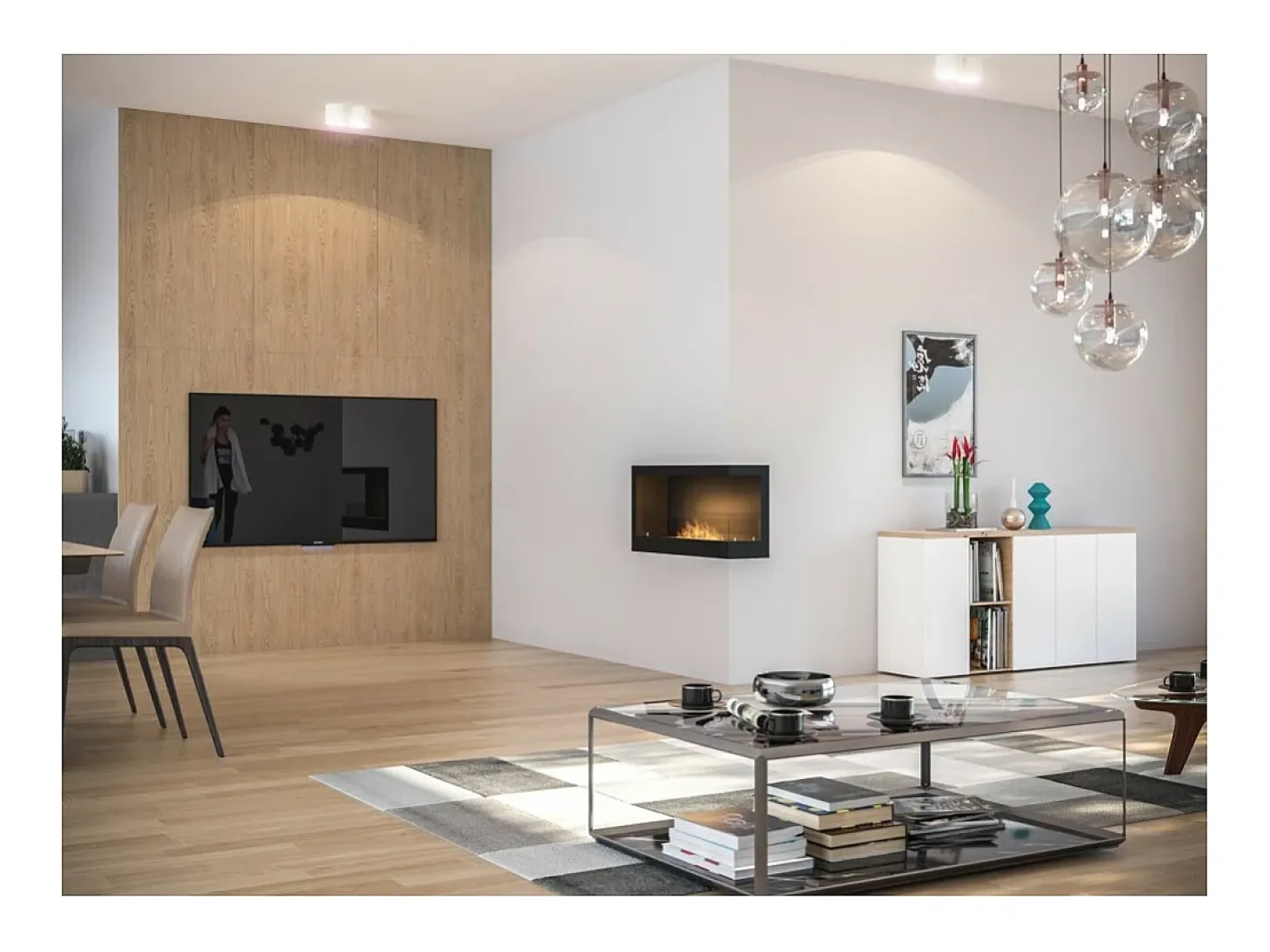 Chimenea de bioetanol empotrada SimpleFire Corner 900 Right con cristal