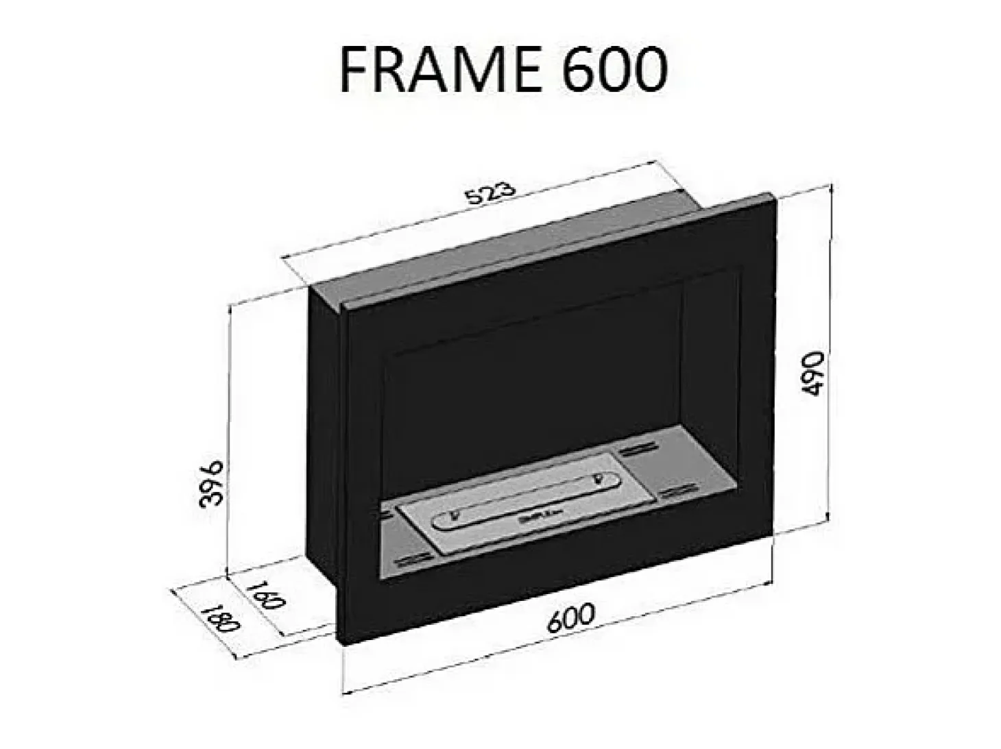 Chimenea de bioetanol Frame 600, color negro mate, empotrada en pared, sin cristal