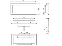 Chimenea de bioetanol Lucca Black para pared o empotrada, L 90 x P 12 x H 40