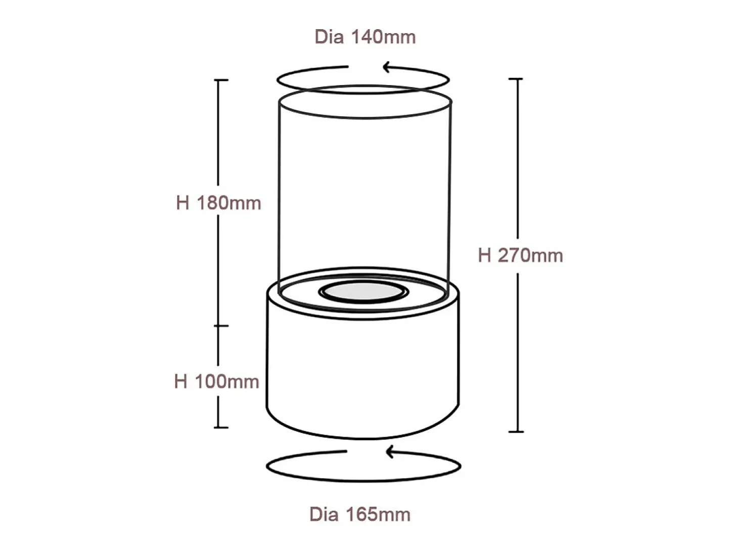 Chimenea de bioetanol MARSIGLIA Plata, biochimenea de sobremesa, D16 x H27, para interior y exterior.