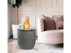 Chimenea de bioetanol RAFFAELLO Sage Green, brasero de jardín, de pie, para uso interior y exterior, d.35 x h.55