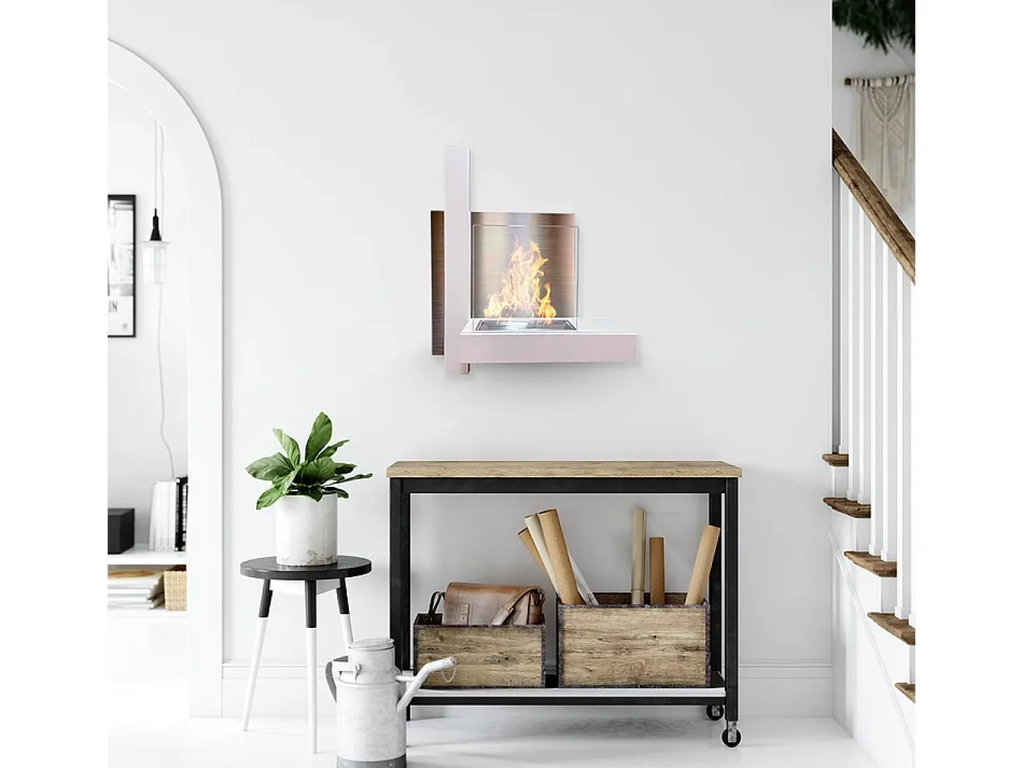 Chimenea de bioetanol VIENNA, biochimenea de pared, blanca, L65 x H75 x D23
