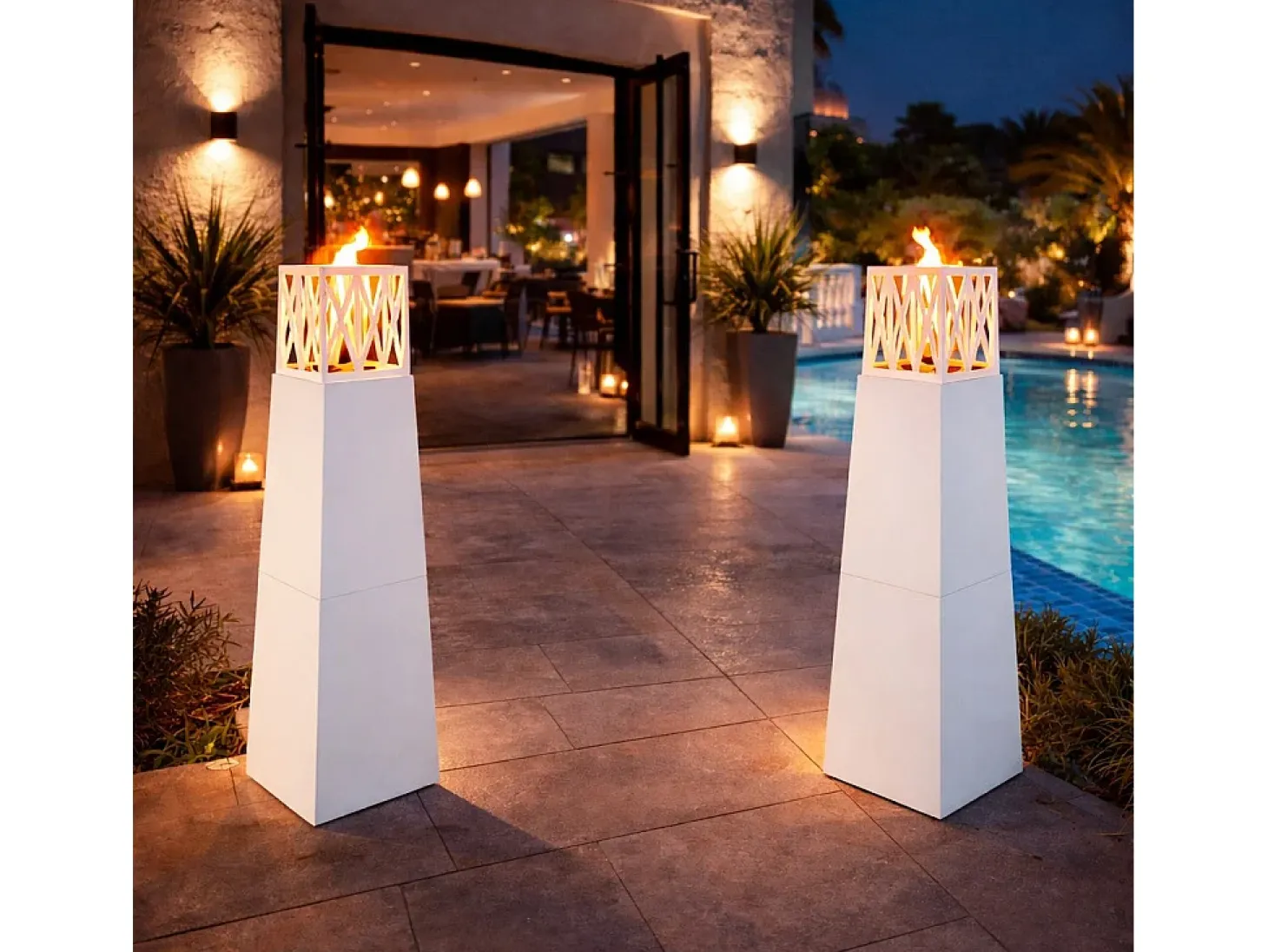 Chimenea de jardín de bioetanol para exterior Vulcano White 40x40x145