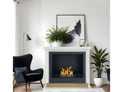 Chimenea de suelo de bioetanol Biochimenea Stockholm en madera blanca L75xD24xH68 cm