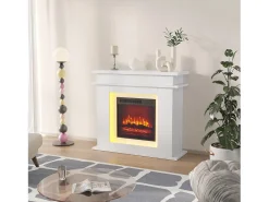 Chimenea eléctrica - Chimenea LED, con calefacción - Efecto de llama 3D - Temporizador, iluminación ambiental LED de 20 colores y control remoto - Blanco