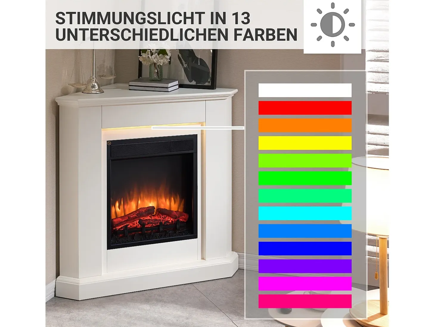 Chimenea eléctrica BALDERIA Candela - Chimenea de esquina, calefacción 2000 W - Blanco