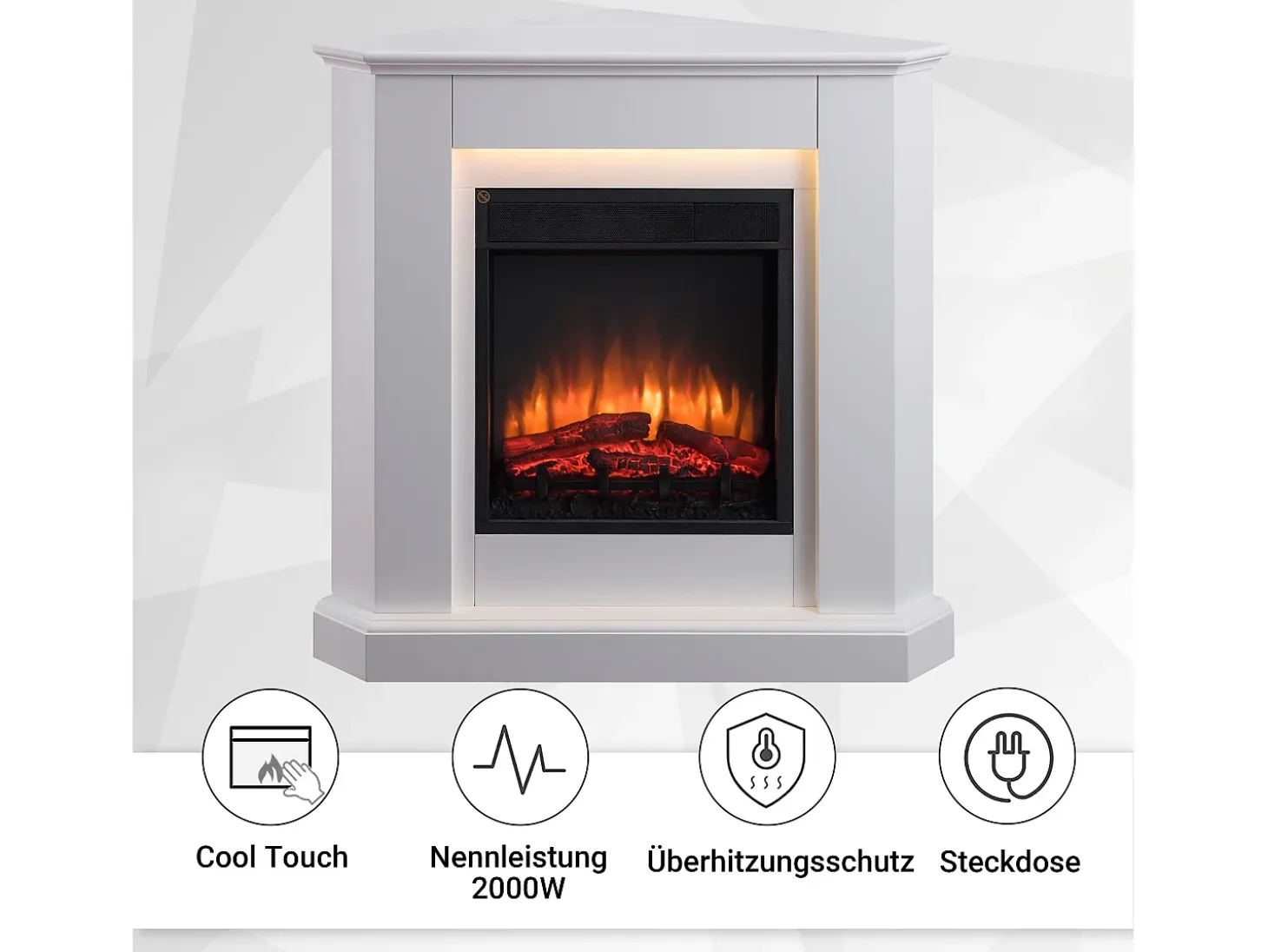 Chimenea eléctrica BALDERIA Candela - Chimenea de esquina, calefacción 2000 W - Blanco