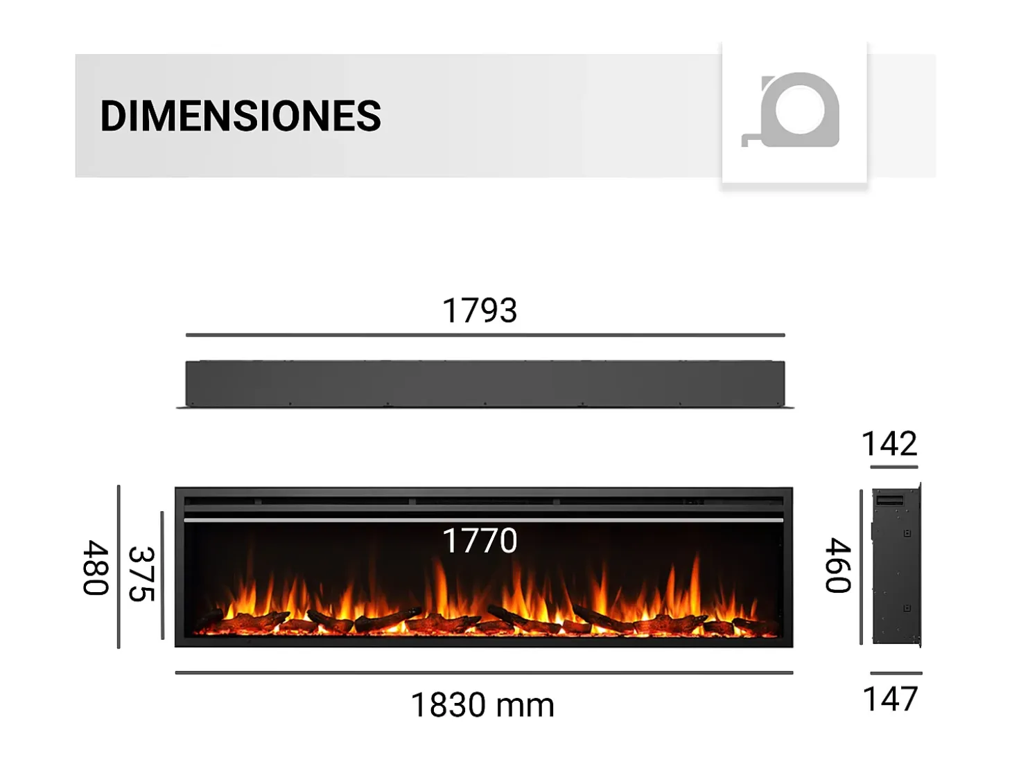 Chimenea eléctrica BALDERIA Atalanta 72 - Chimenea empotrable - Negro