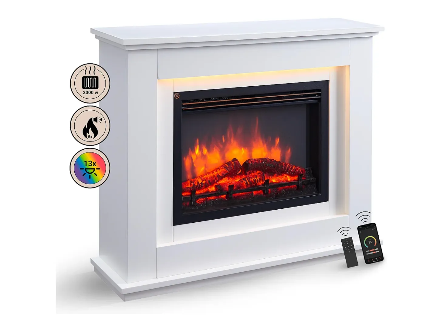 Chimenea eléctrica BALDERIA Baldur - Chimenea de pie - Blanca