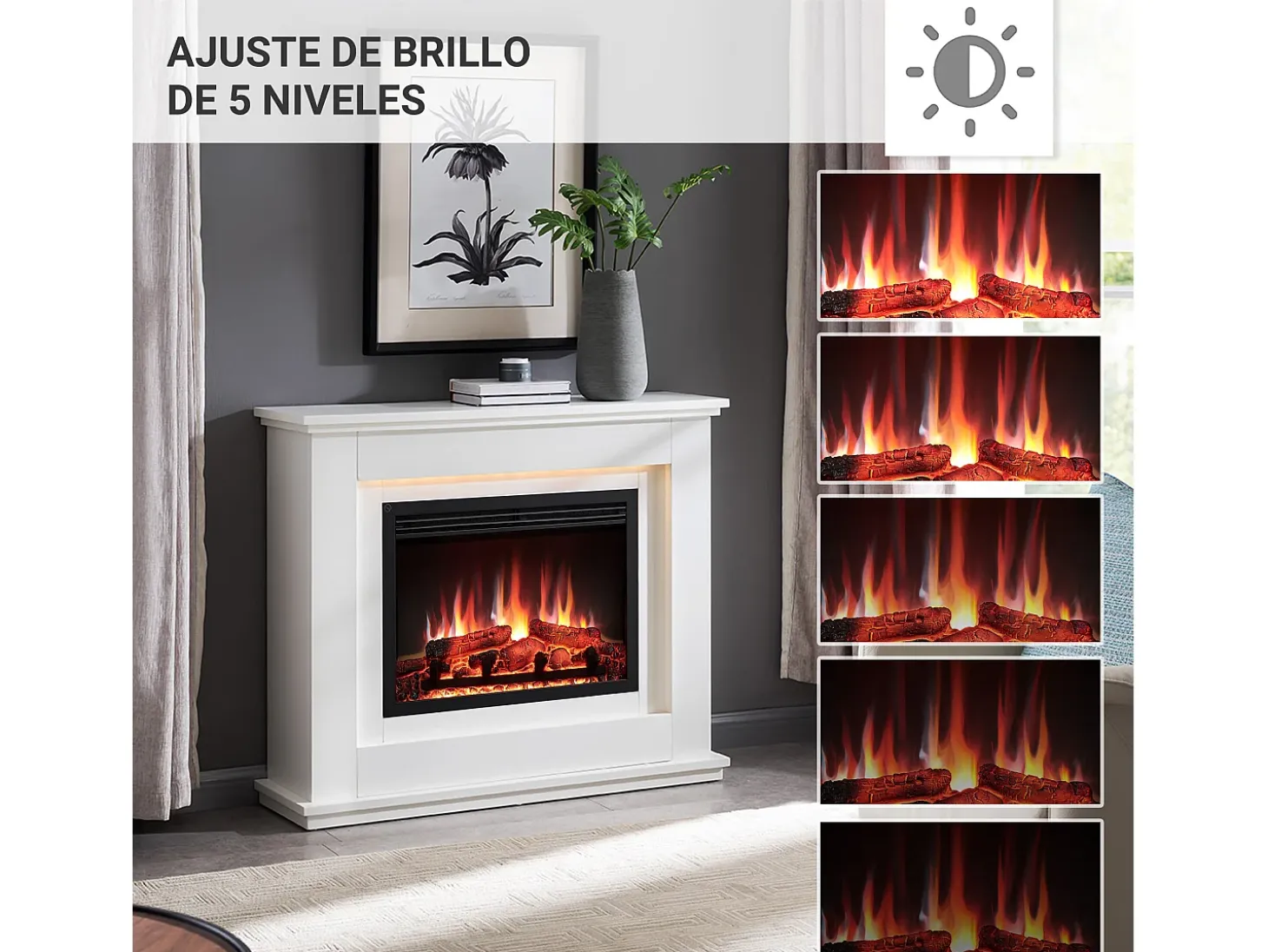 Chimenea eléctrica BALDERIA Baldur - Chimenea de pie - Blanca