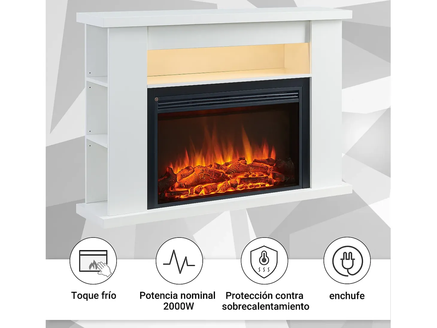 Chimenea eléctrica BALDERIA Ruby - Chimenea de pie con calefacción 2000 W - Blanco