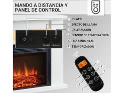 Chimenea eléctrica BALDERIA Ruby - Chimenea de pie con calefacción 2000 W - Blanco