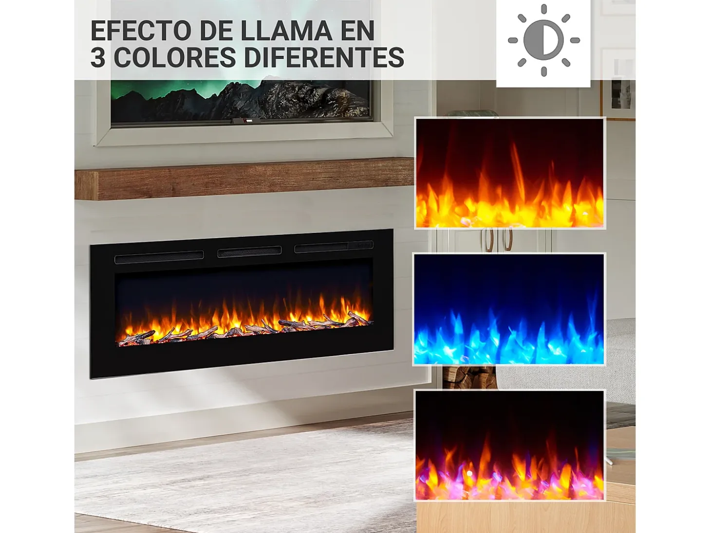 Chimenea eléctrica BALDERIA Fiamma 60 - Chimenea empotrable, calefacción 2000 W - Negro