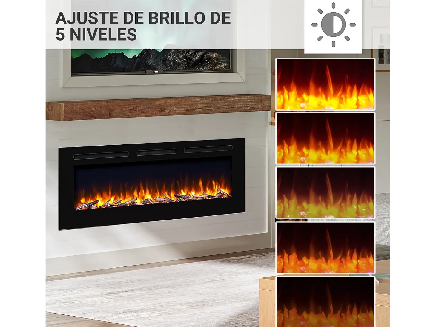Chimenea eléctrica BALDERIA Fiamma 60 - Chimenea empotrable, calefacción 2000 W - Negro