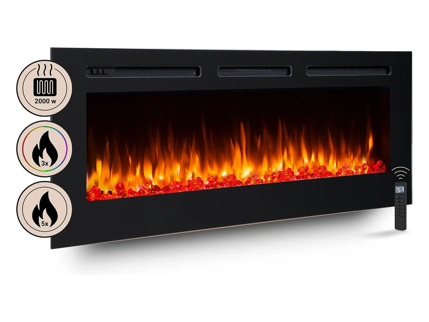 Chimenea eléctrica BALDERIA Fiamma 60 - Chimenea empotrable, calefacción 2000 W - Negro