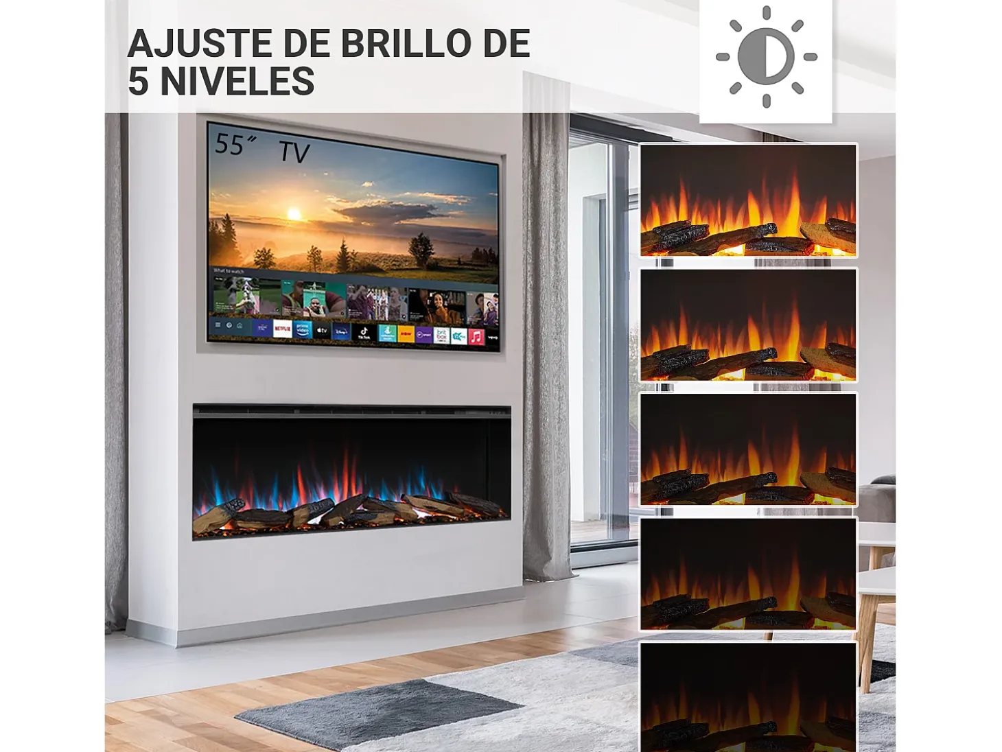 Chimenea eléctrica BALDERIA Athena smart 52 - Chimenea empotrable - Negro