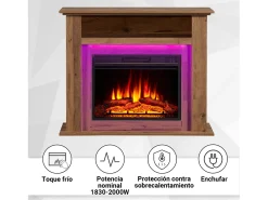 Chimenea eléctrica BALDERIA Liora - Chimenea de pie, estante, calefacción - Roble oscuro
