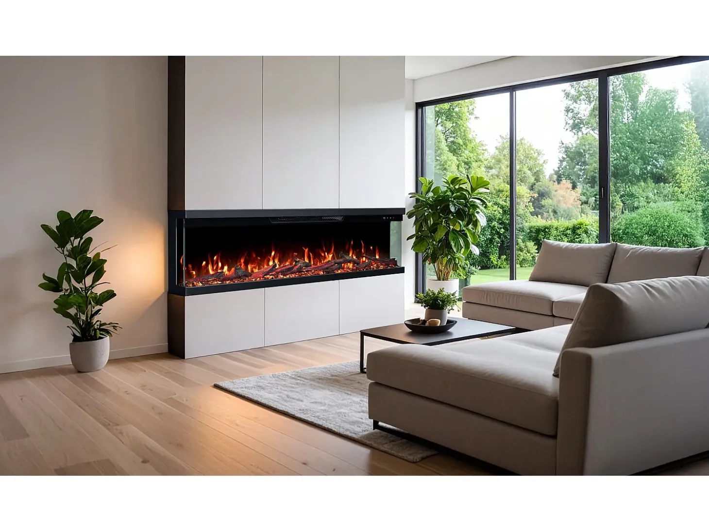 Chimenea eléctrica de 3 caras UNITY 107 - fuego premium, de pared o empotrada - 107x19x36 cm - LED decorativa con calefacción 900/1800W
