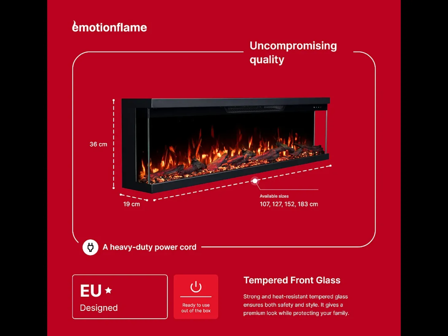 Chimenea eléctrica de 3 caras UNITY 107 - fuego premium, de pared o empotrada - 107x19x36 cm - LED decorativa con calefacción 900/1800W