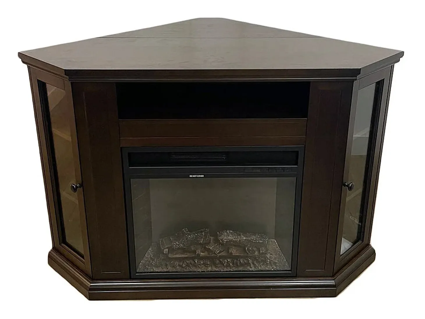 Chimenea eléctrica de esquina de suelo MADISON en madera de nogal L126 x P78 x H83