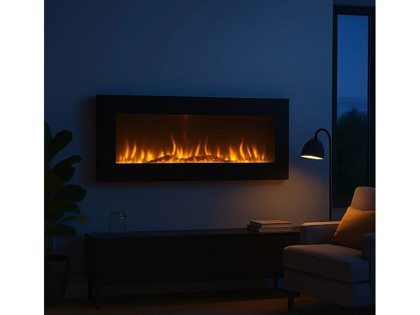 Chimenea eléctrica de pared DALLAS L127 x P 11 x H50