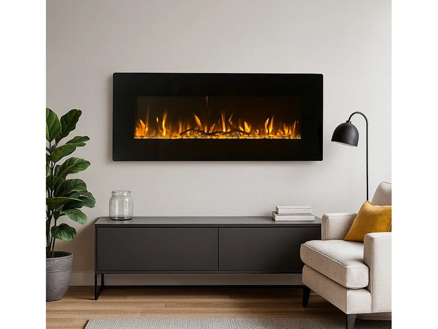 Chimenea eléctrica de pared DALLAS L127 x P 11 x H50