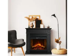 Chimenea eléctrica de pie JEFFERSON en madera negra L 89,5 x H 90,5 x D 28