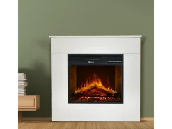 Chimenea eléctrica de pie, madera blanca, Made in Italy, MICHELANGELO, 96x36x90h