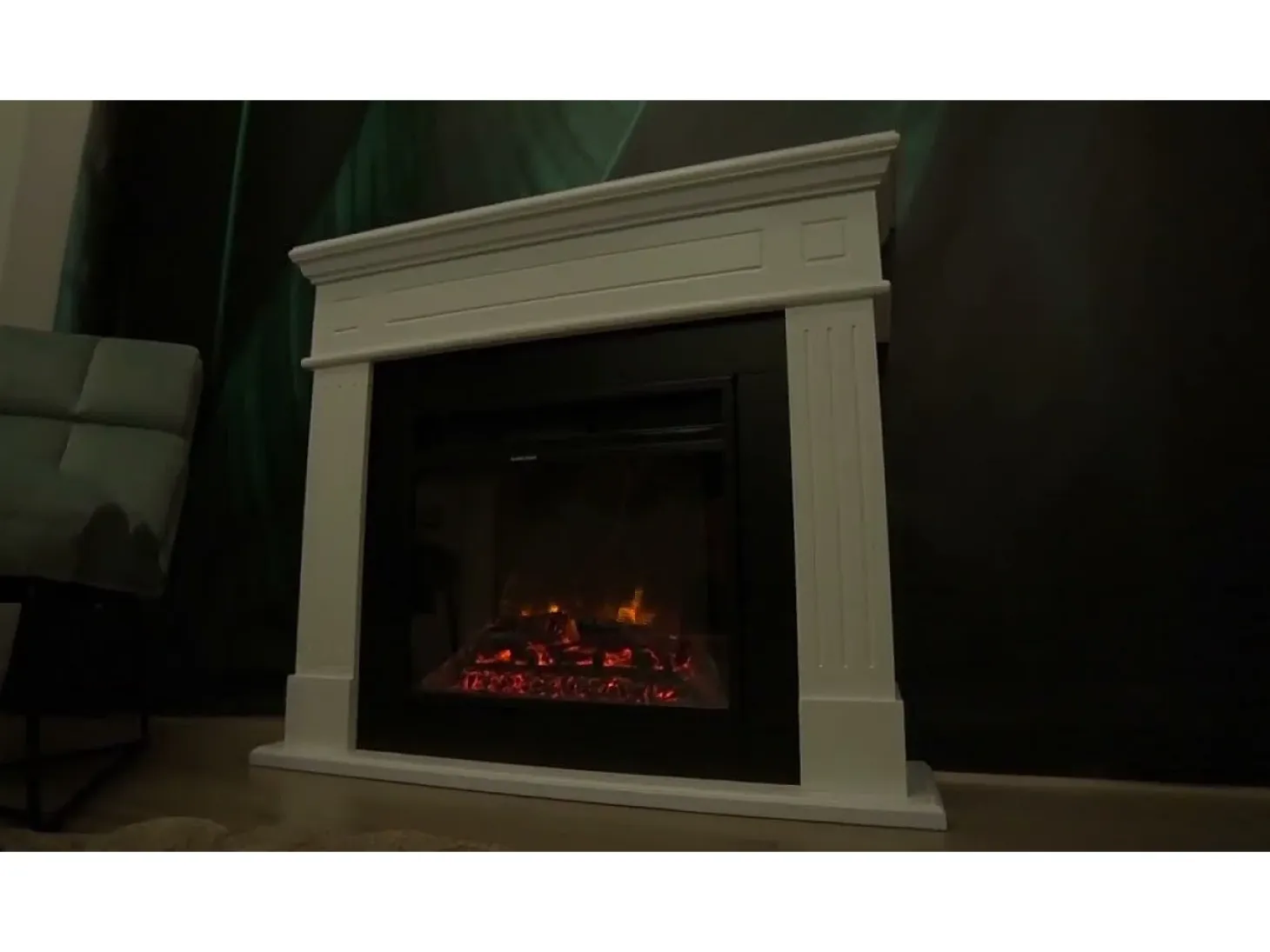 Chimenea eléctrica de pie BIDEN de madera blanca L179 x P48 x H85