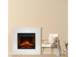 Chimenea eléctrica de pie, madera blanca, fabricada en Italia, MICHELANGELO, 96x36x90h
