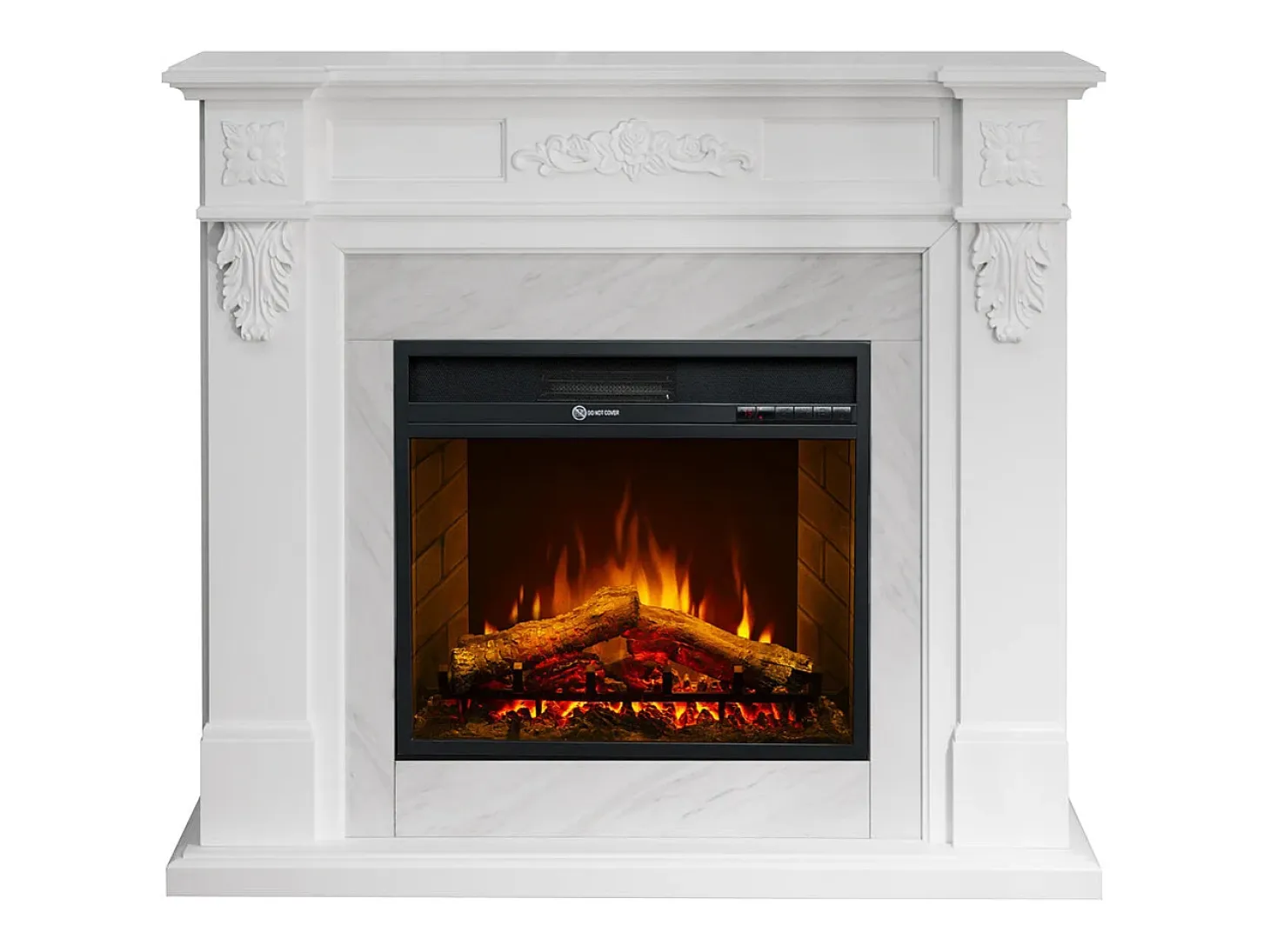 Chimenea eléctrica TRUMAN, chimenea de pie, efecto mármol blanco, L121 x P38 x H108