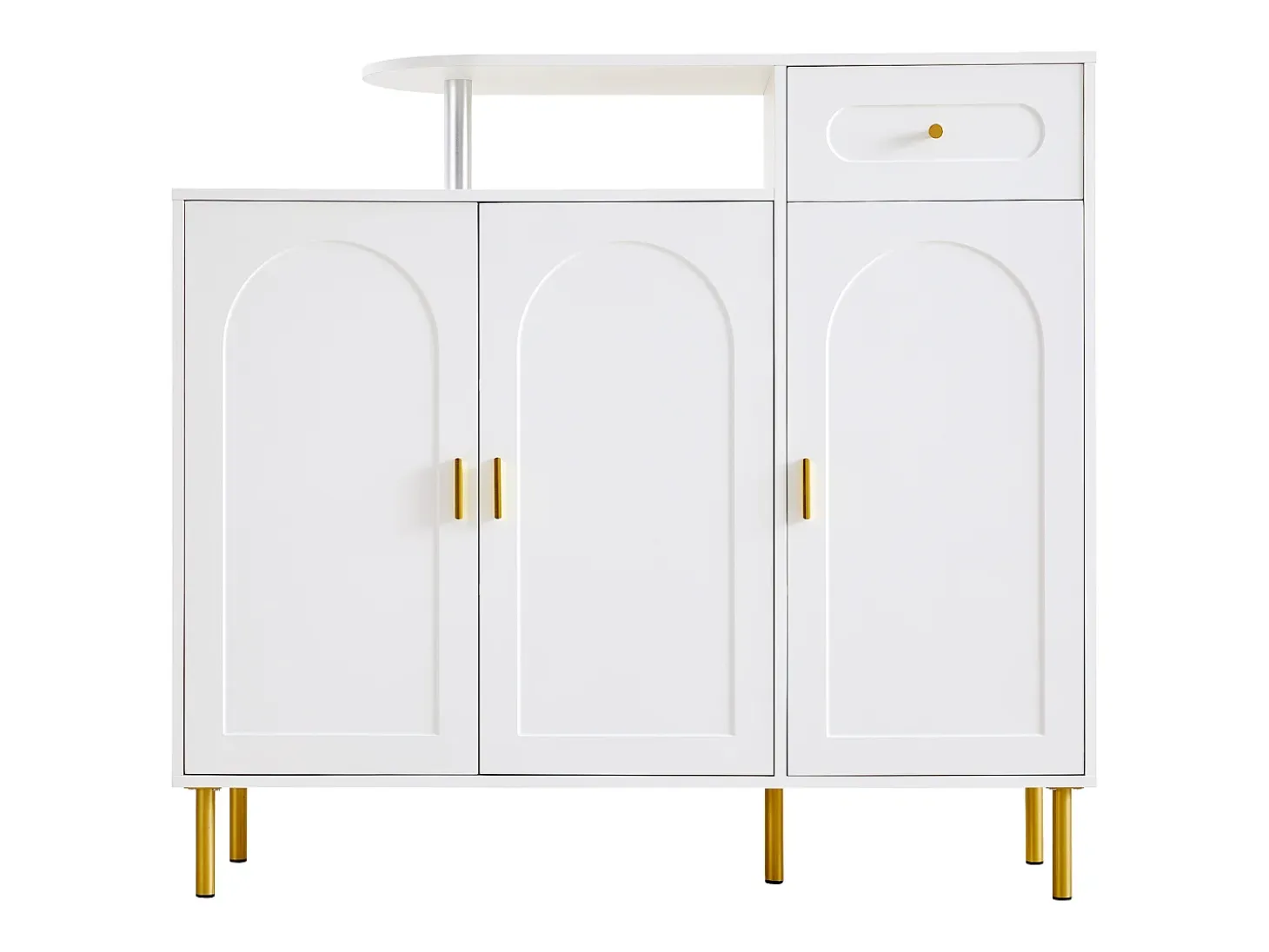 Cómoda / Aparador / Mueble de entrada con 2 estantes abiertos y 4 puertas, MDF, blanco (140x75x35 cm)