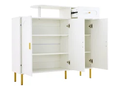 Cómoda / Aparador / Mueble de entrada con 2 estantes abiertos y 4 puertas, MDF, blanco (140x75x35 cm)