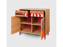 Cómoda 2 puertas 2 cajones color roble y estampado tienda