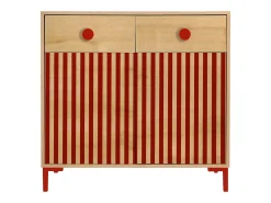 Cómoda 2 puertas 2 cajones color roble y rayas rojas