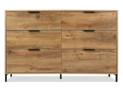 Cómoda 6 tiroirs, diseño industrial, panel de partículas, chêne foncé (120x40x76 cm)