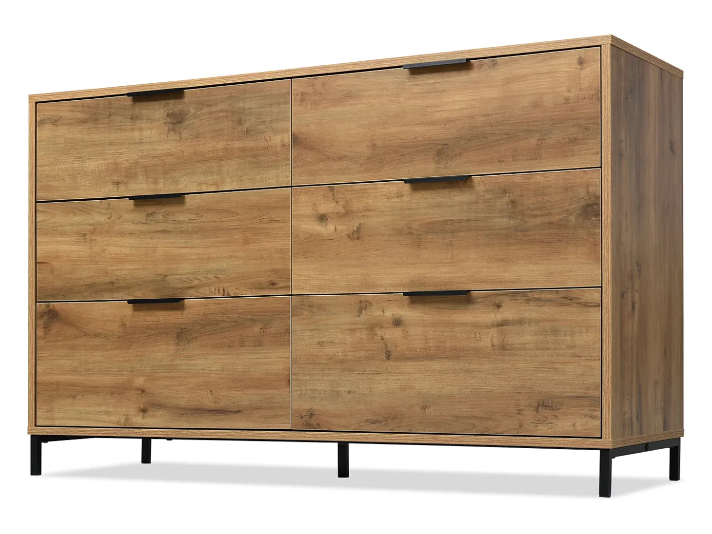 Cómoda 6 tiroirs, diseño industrial, panel de partículas, chêne foncé (120x40x76 cm)